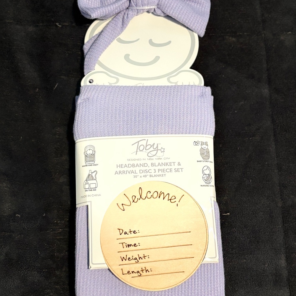 Toby New York Lavender Baby Headband with Bow & Blanket Set